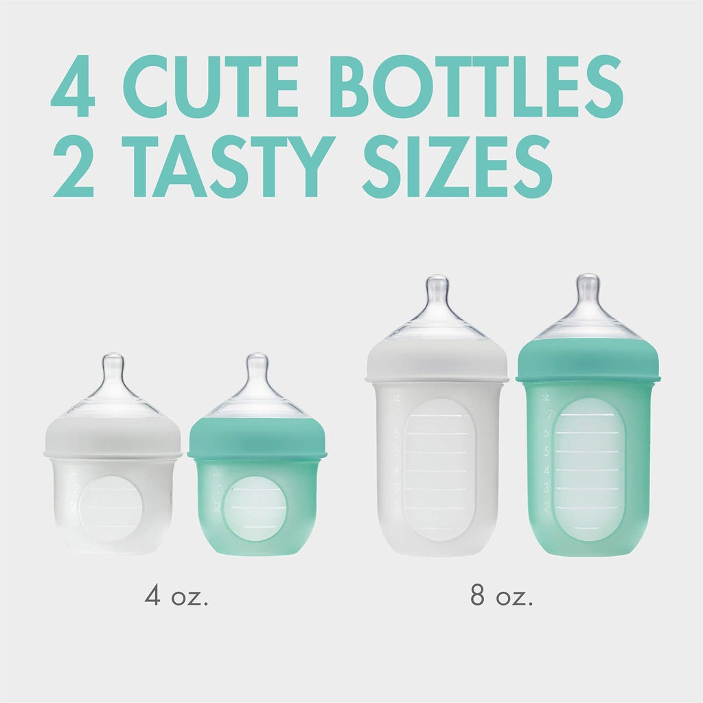 Boon NURSH Silicone Bottles and Grass Bundle Bottles & Cleaning Accessories Starter Set Age- Newborn & Above