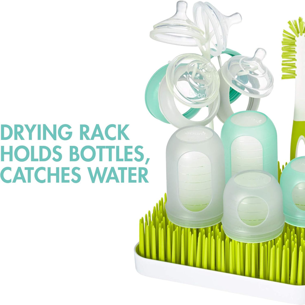 Boon NURSH Silicone Bottles and Grass Bundle Bottles & Cleaning Accessories Starter Set Age- Newborn & Above