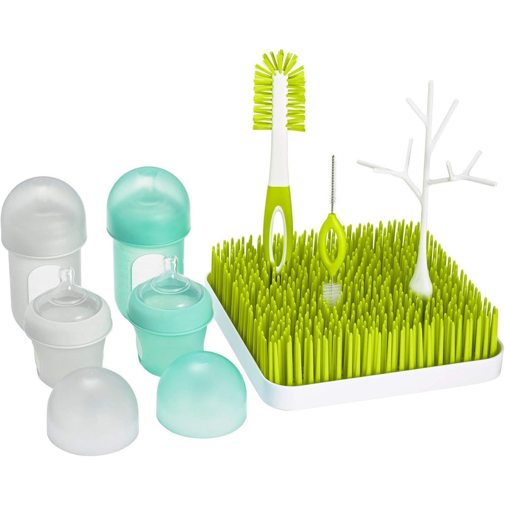 Boon NURSH Silicone Bottles and Grass Bundle Bottles & Cleaning Accessories Starter Set Age- Newborn & Above