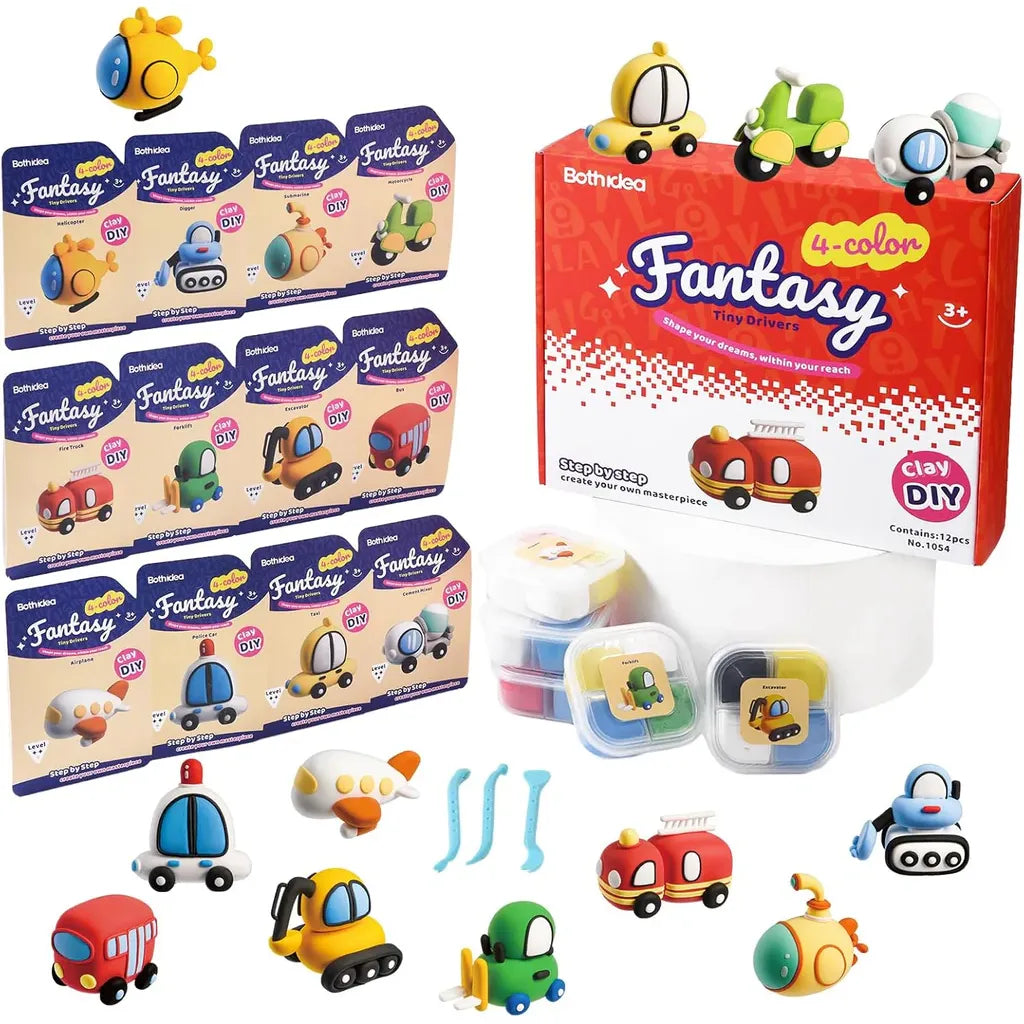 Both Idea Kids Car Modeling Clay Play Set – 4 Color DIY Dough Kit with Car Mold Age- 3 Years & Above