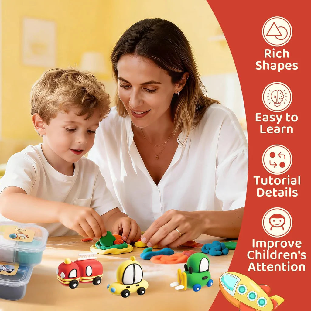 Both Idea Kids Car Modeling Clay Play Set – 4 Color DIY Dough Kit with Car Mold Age- 3 Years & Above