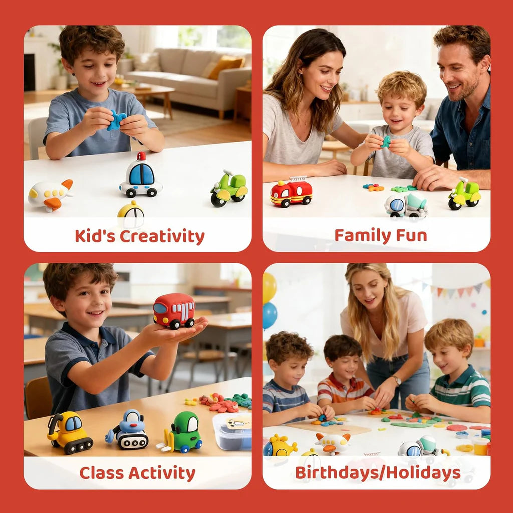 Both Idea Kids Car Modeling Clay Play Set – 4 Color DIY Dough Kit with Car Mold Age- 3 Years & Above