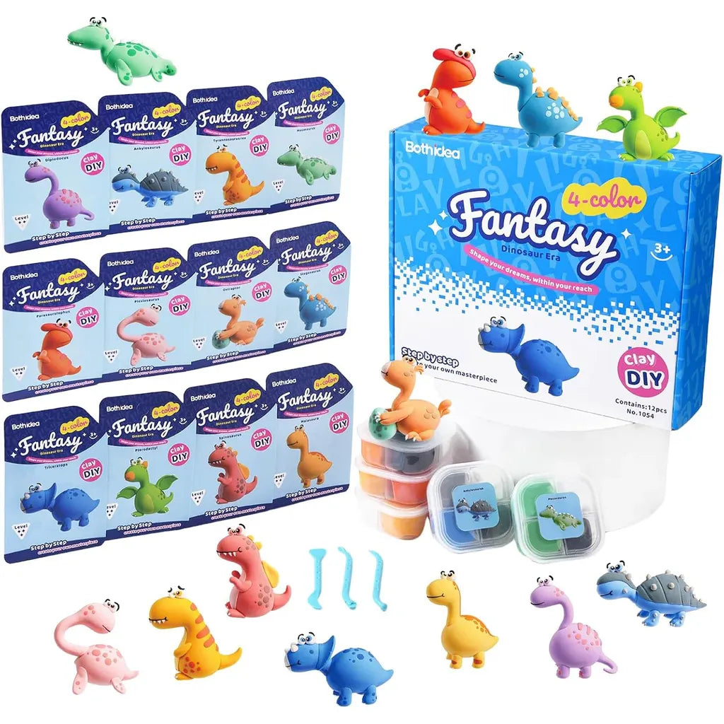 Both Idea Kids Dinosaur Modeling Clay Play Set – 4 Color DIY Dough Kit with Car Mold Age- 3 Years & Above