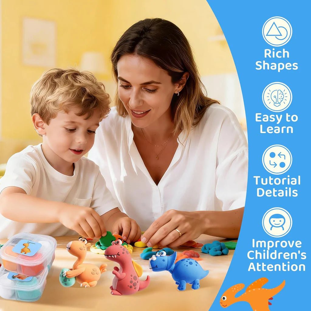 Both Idea Kids Dinosaur Modeling Clay Play Set – 4 Color DIY Dough Kit with Car Mold Age- 3 Years & Above