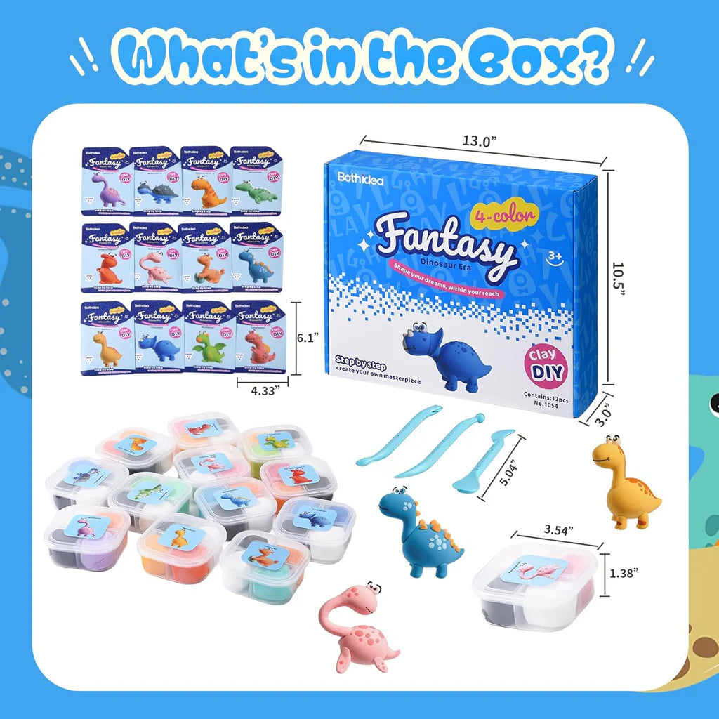 Both Idea Kids Dinosaur Modeling Clay Play Set – 4 Color DIY Dough Kit with Car Mold Age- 3 Years & Above