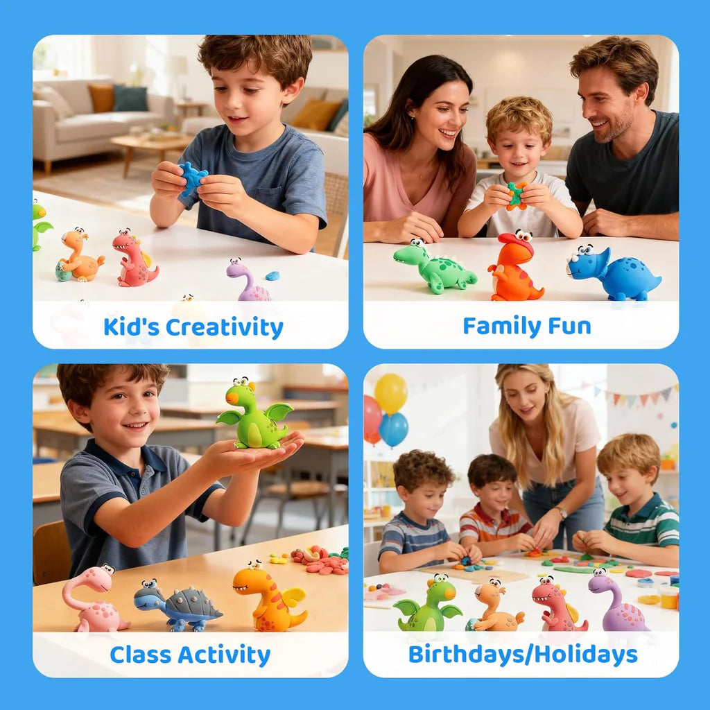 Both Idea Kids Dinosaur Modeling Clay Play Set – 4 Color DIY Dough Kit with Car Mold Age- 3 Years & Above