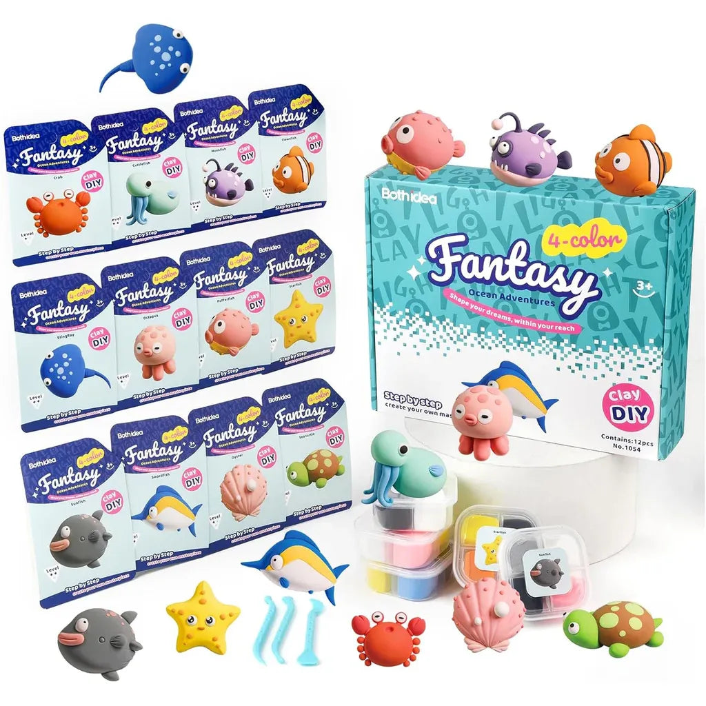 Both Idea Kids Sea Animals Modeling Clay Play Set – 4 Color DIY Dough Kit with Car Mold Age- 3 Years & Above