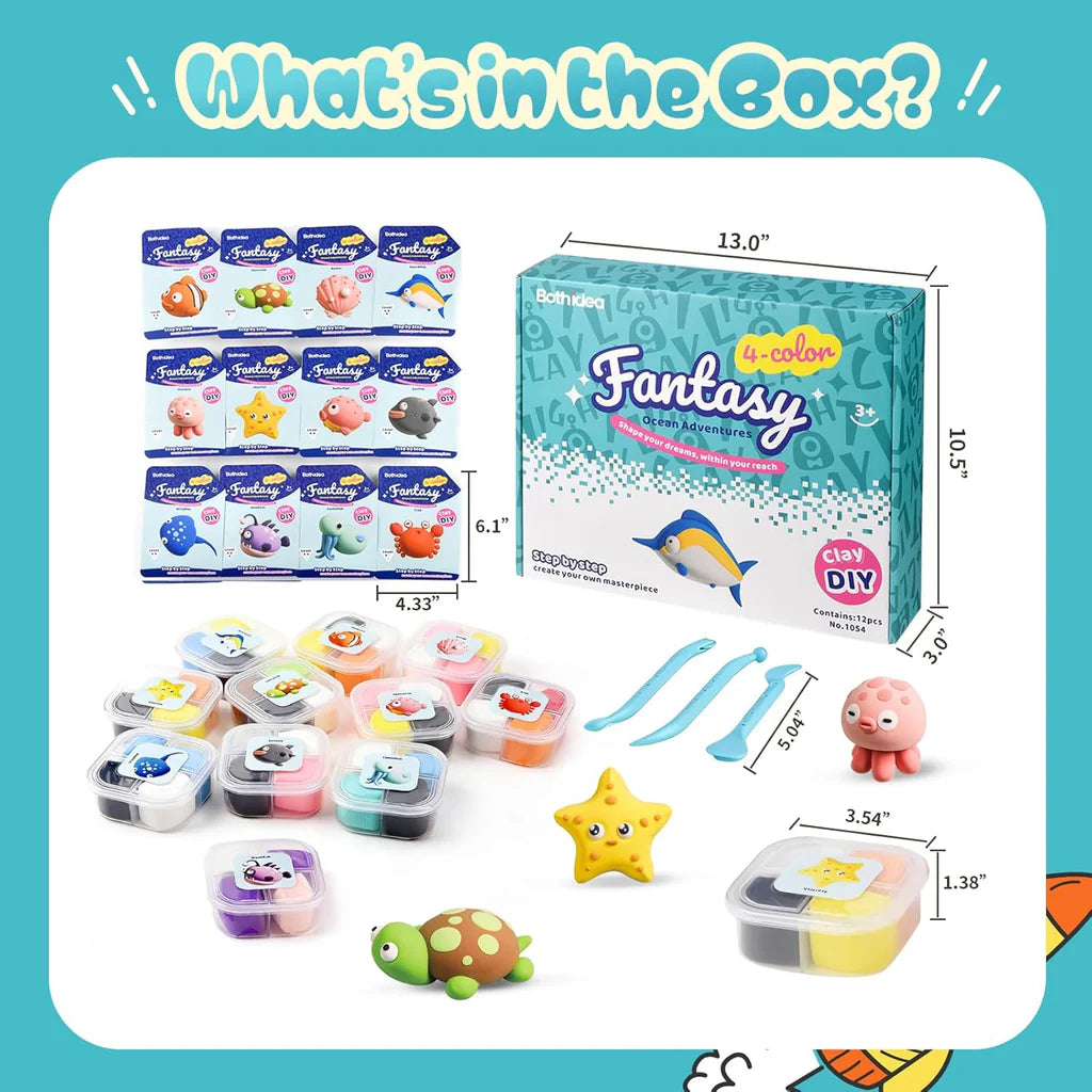Both Idea Kids Sea Animals Modeling Clay Play Set – 4 Color DIY Dough Kit with Car Mold Age- 3 Years & Above