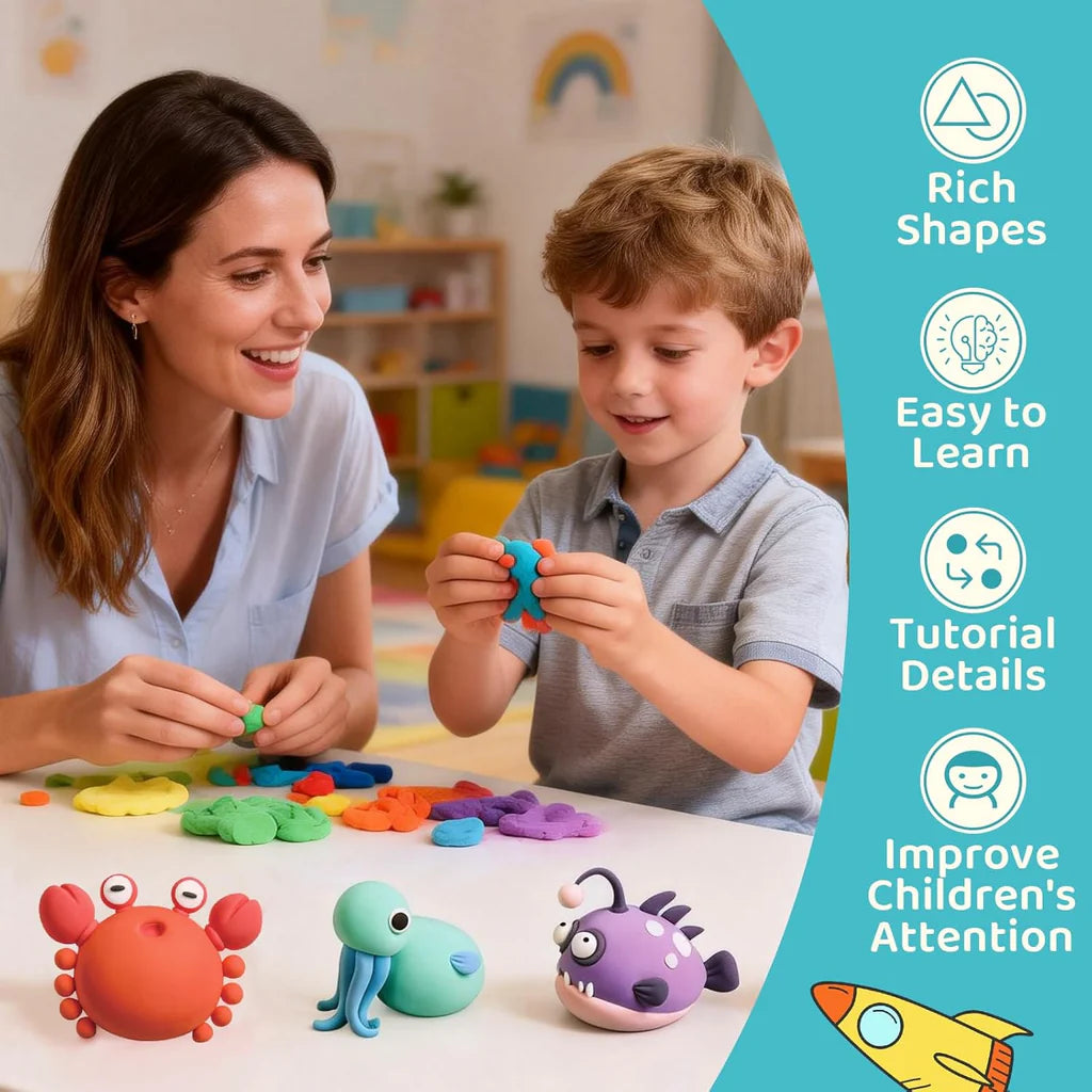 Both Idea Kids Sea Animals Modeling Clay Play Set – 4 Color DIY Dough Kit with Car Mold Age- 3 Years & Above