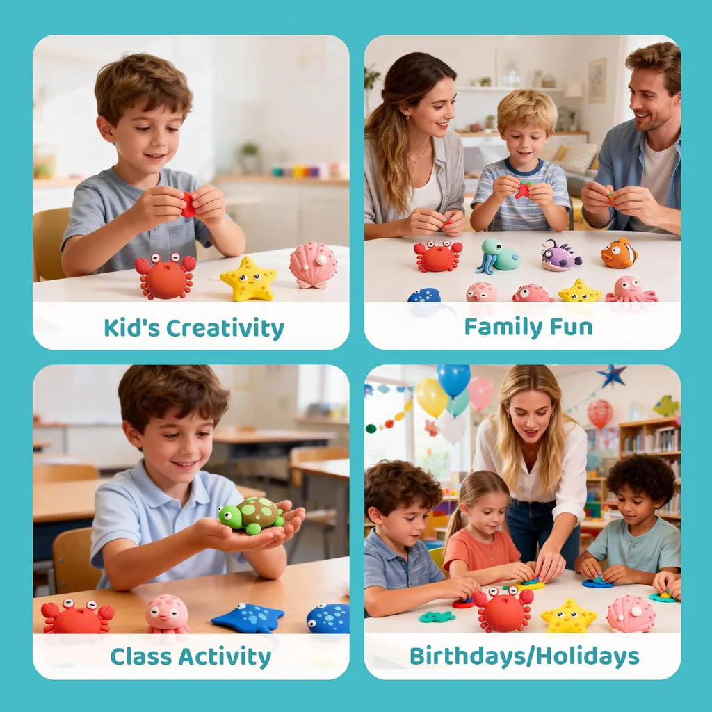 Both Idea Kids Sea Animals Modeling Clay Play Set – 4 Color DIY Dough Kit with Car Mold Age- 3 Years & Above
