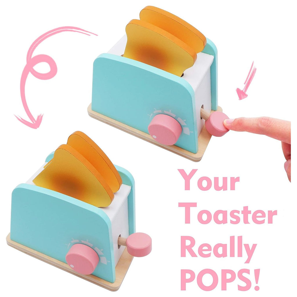 Acool Toys 10-Piece Bread and Butter Wooden Toaster Set Multicolor Age- 3 Years & Above