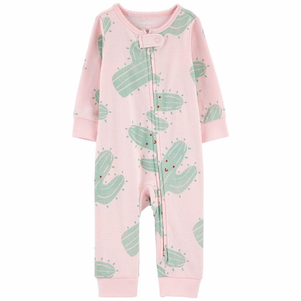Carter's Infant Girls Cactus 2-Way Zip Cotton Footless Sleep & Play Onesie Pink 1N726110