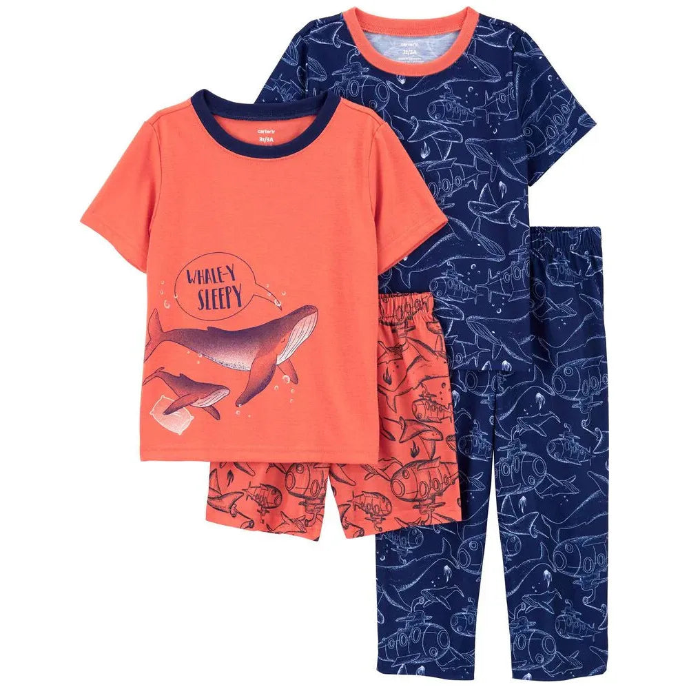 Carters Boys 4-Piece Whales Printed 100% Snug Fit Cotton/Poly PJs Multicolor 2N708610