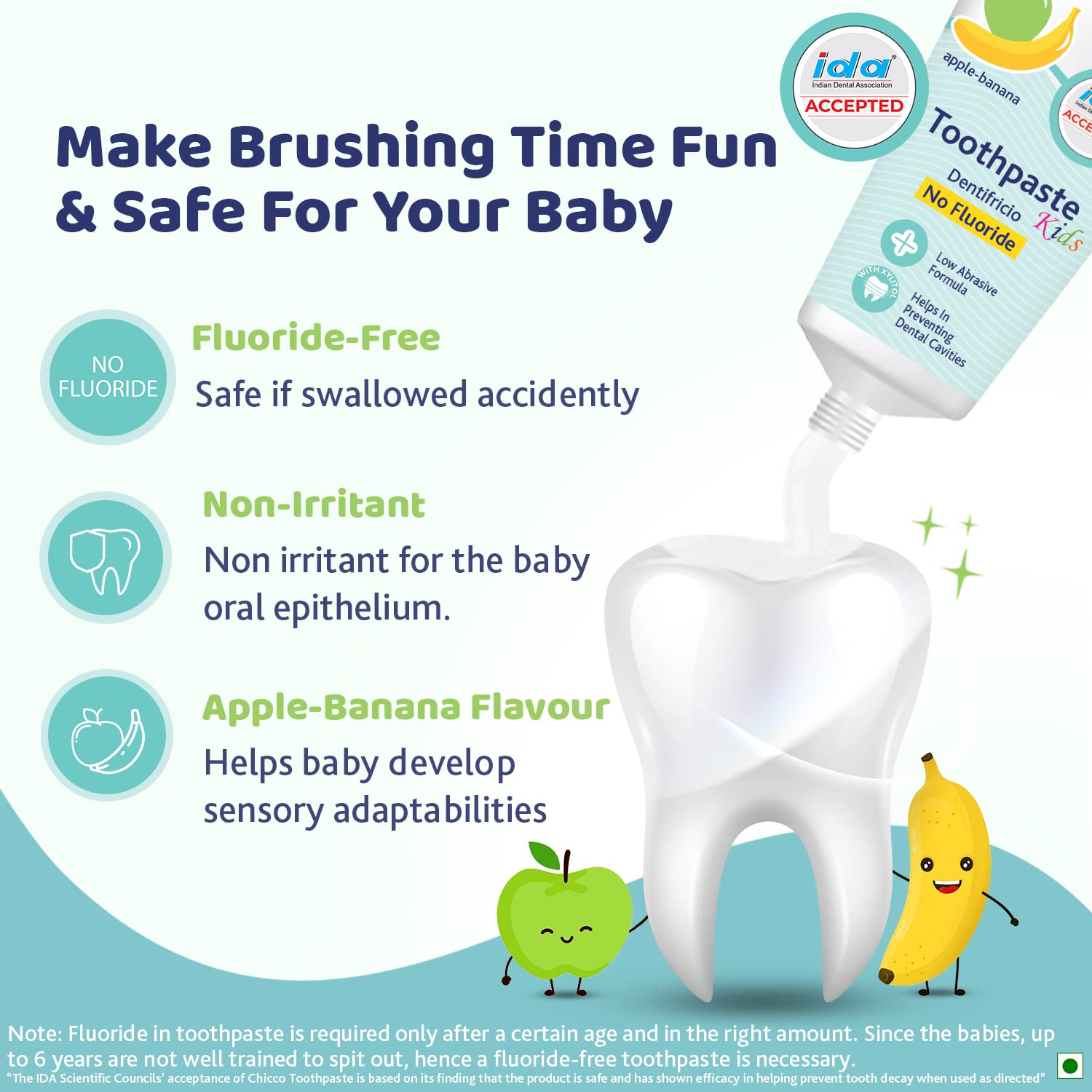 Chicco Apple-Banana Toothpaste with Fluoride 50ml 6-24m Age- 6 Months to 3 Years
