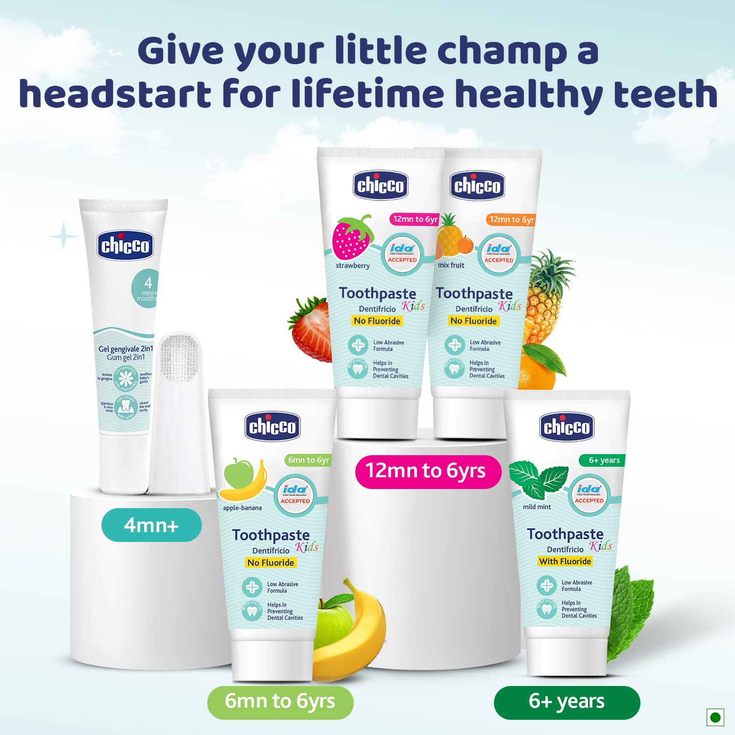 Chicco Apple-Banana Toothpaste with Fluoride 50ml 6-24m Age- 6 Months to 3 Years
