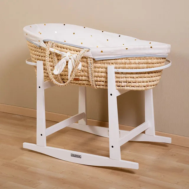 Childhome Bundle Moses Basket + Mattress + Cover Gold Dots White Brown MBSR3CJGD Age- Newborn up to 6 Months (Holds upto 8 kg)