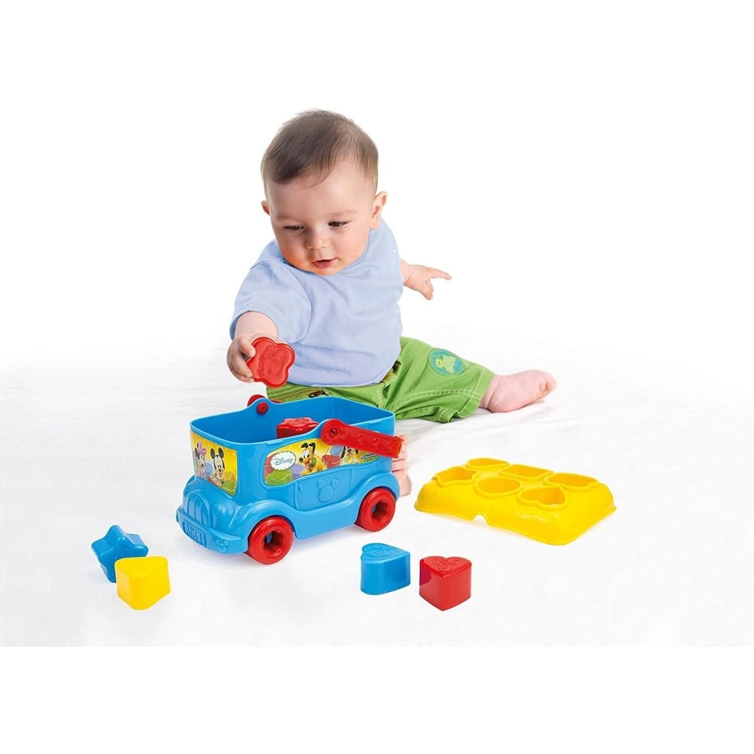 Clementoni Disney Baby Mickey Mouse 2-In-1 Shape Sorter Bus 9 Colorful Insert Shapes CL14395 Age- 10 Months & Above