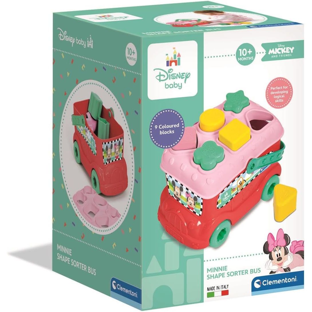 Clementoni Disney Minnie Mouse 2-In-1 Shape Sorter Bus 9 Colorful Insert Shapes CL14933 Age- 10 Months & Above