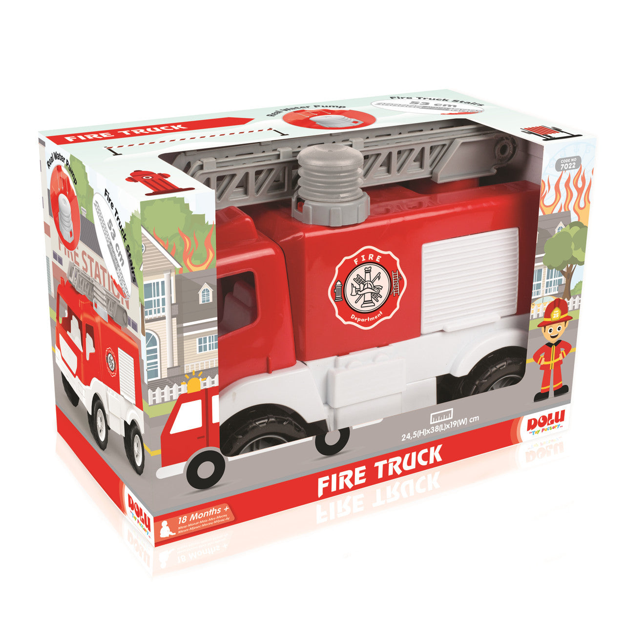 Dolu Fire Truck In Window Box 38 Cm 7022 Kids Playset Toy for Indoor & Outdoor Play Age- 18 Months & Above