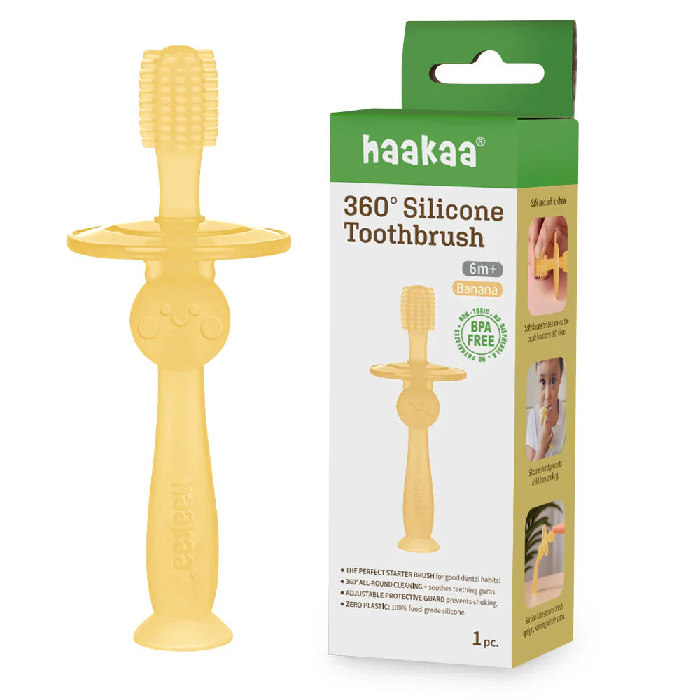 Haakaa 360° Silicone Toothbrush - Banana Age-6 Months & Above