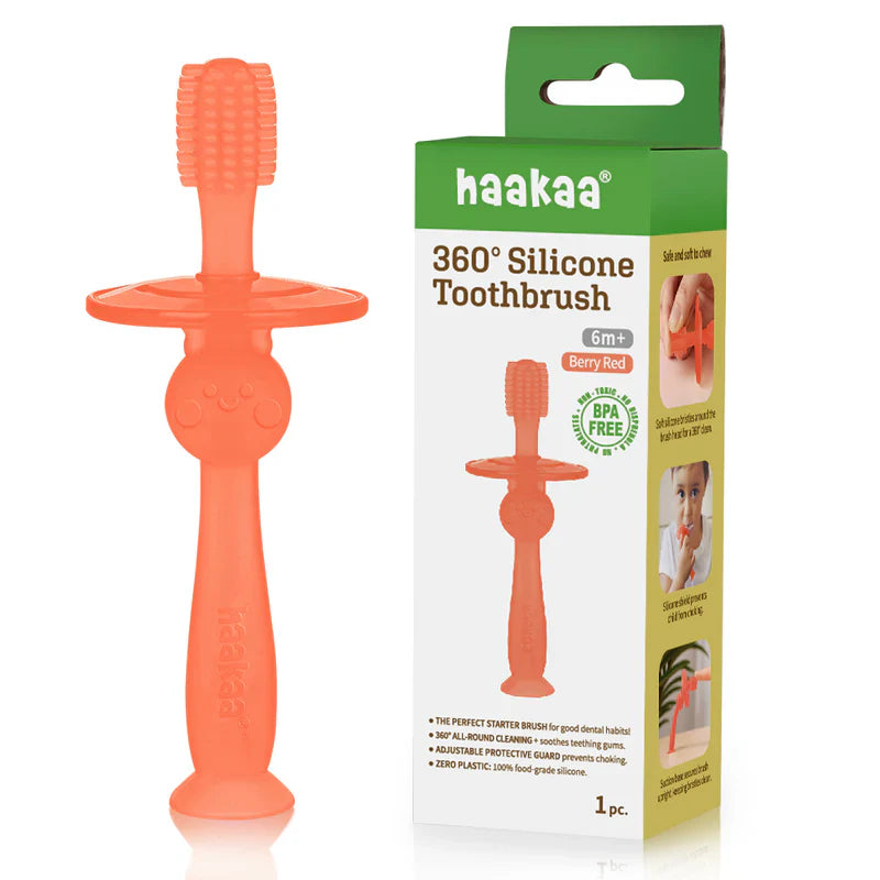 Haakaa 360° Silicone Toothbrush - Berry Red Age-6 Months & Above