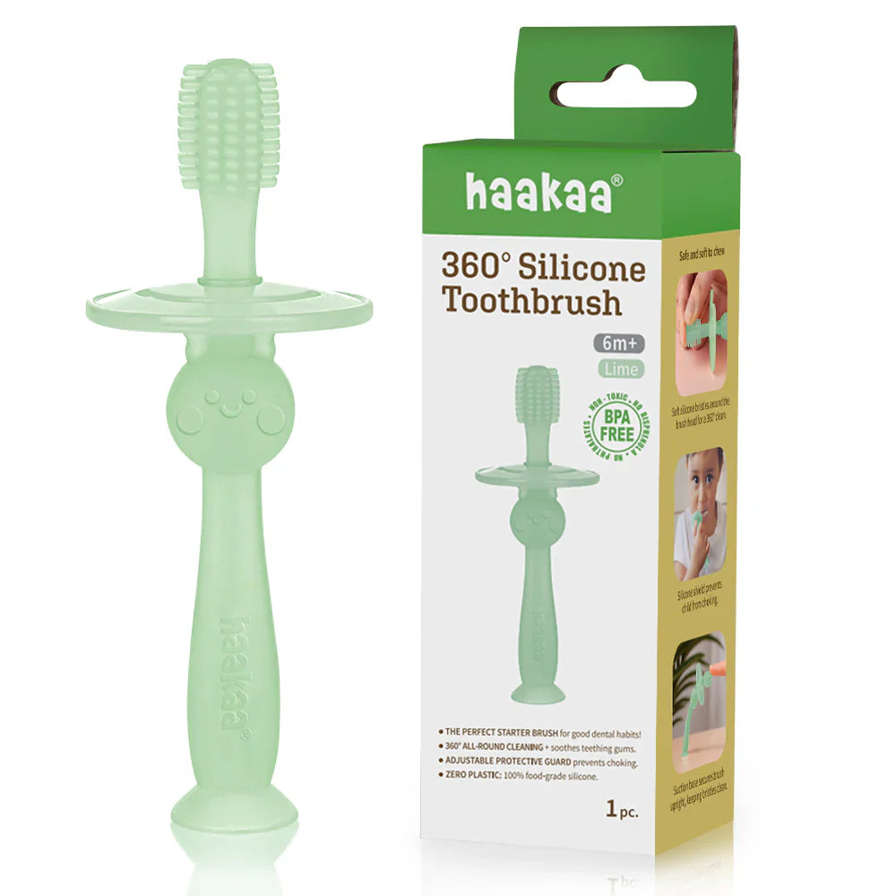 Haakaa 360° Silicone Toothbrush - Lime Age-6 Months & Above
