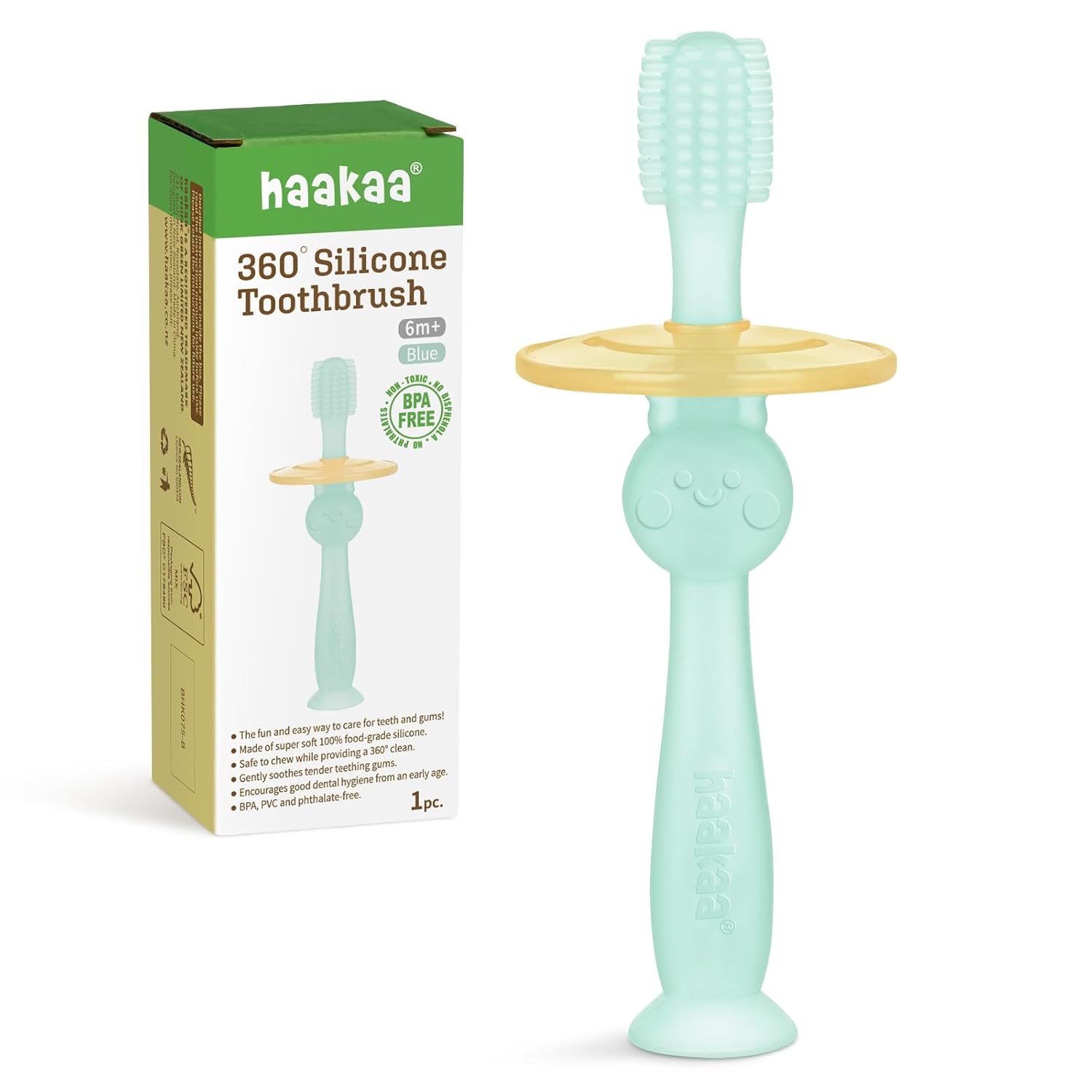Haakaa 360° Silicone Toothbrush - Mist Blue Age-6 Months & Above