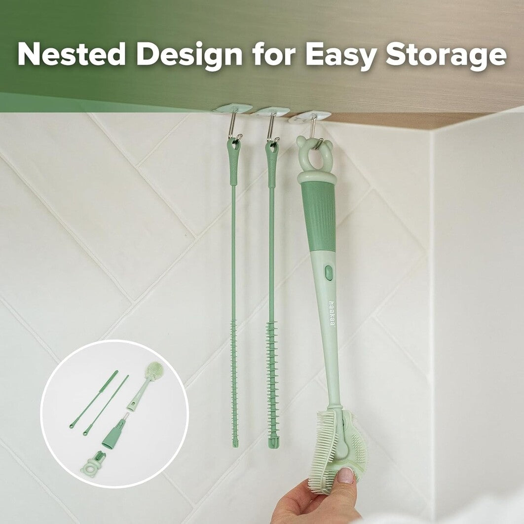 Haakaa 5-in-1 Cleaning Feedin Bottle Cleaning Brush Set Spring Green  Age- Newborn & Above