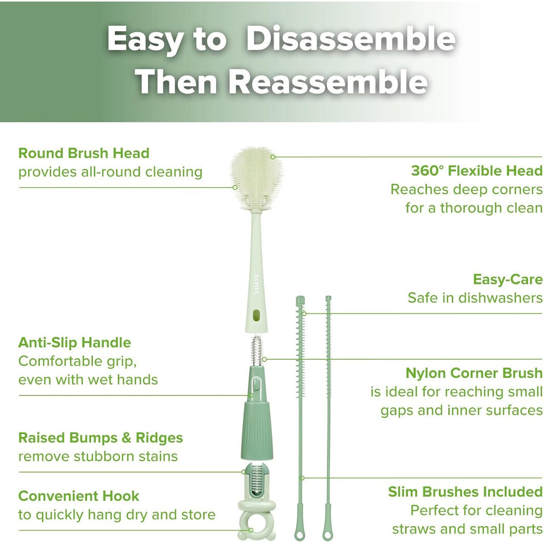 Haakaa 5-in-1 Cleaning Feedin Bottle Cleaning Brush Set Spring Green  Age- Newborn & Above
