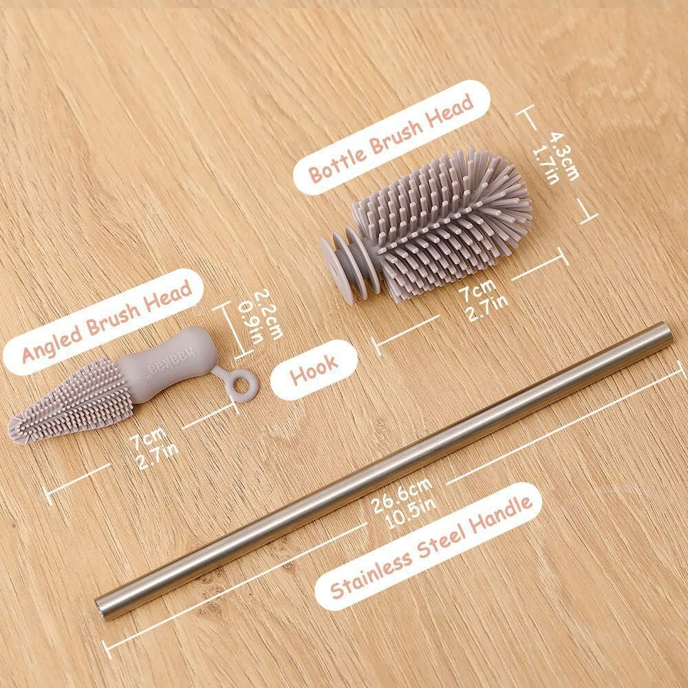 Haakaa Double-Ended Silicone Feeding Bottle Cleaning Brush - Suva Grey  Age- Newborn & Above