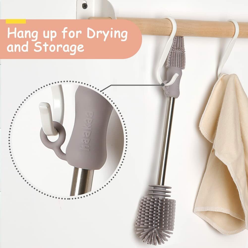Haakaa Double-Ended Silicone Feeding Bottle Cleaning Brush - Suva Grey  Age- Newborn & Above