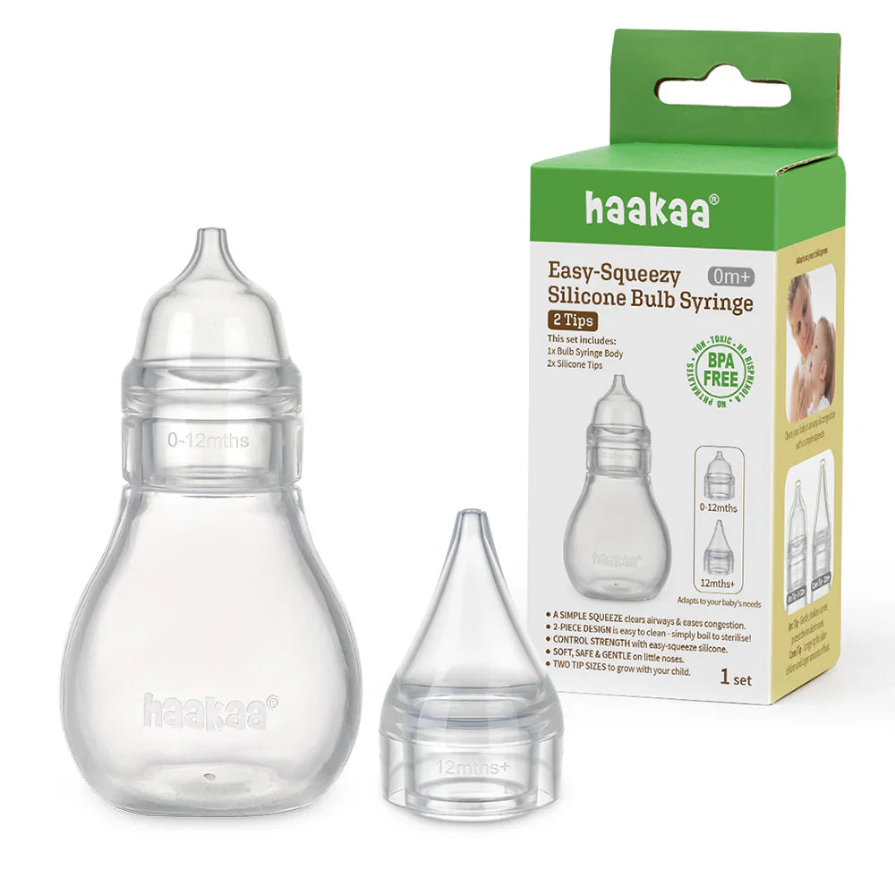 Haakaa Easy-Squeezy Silicone Bulb Syringe - 2 Tips Age- Newborn & Above