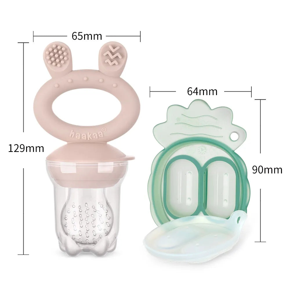 Haakaa Freeze-N-Feed Mini Combo with Silicone Food Feeder & Silicone Mini Nibble Feeder + Pea Green Tray Blush Pink Age- 3 Months & Above