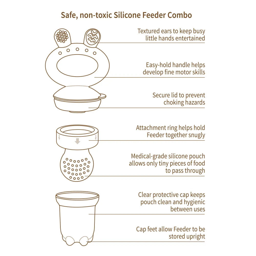 Haakaa Freeze-N-Feed Mini Combo with Silicone Food Feeder & Silicone Mini Nibble Feeder + Pea Green Tray Blush Pink Age- 3 Months & Above