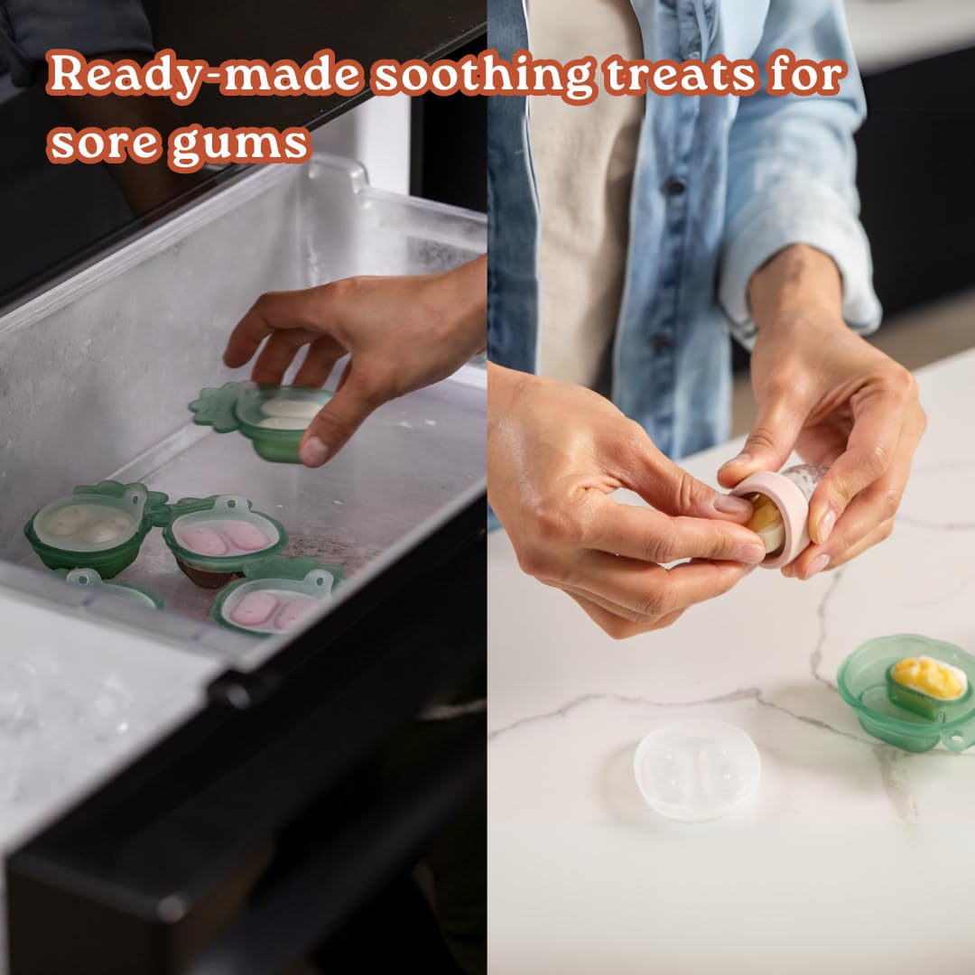 Haakaa Freeze-N-Feed Mini Combo with Silicone Food Feeder & Silicone Mini Nibble Feeder + Pea Green Tray Oat Age- 3 Months & Above