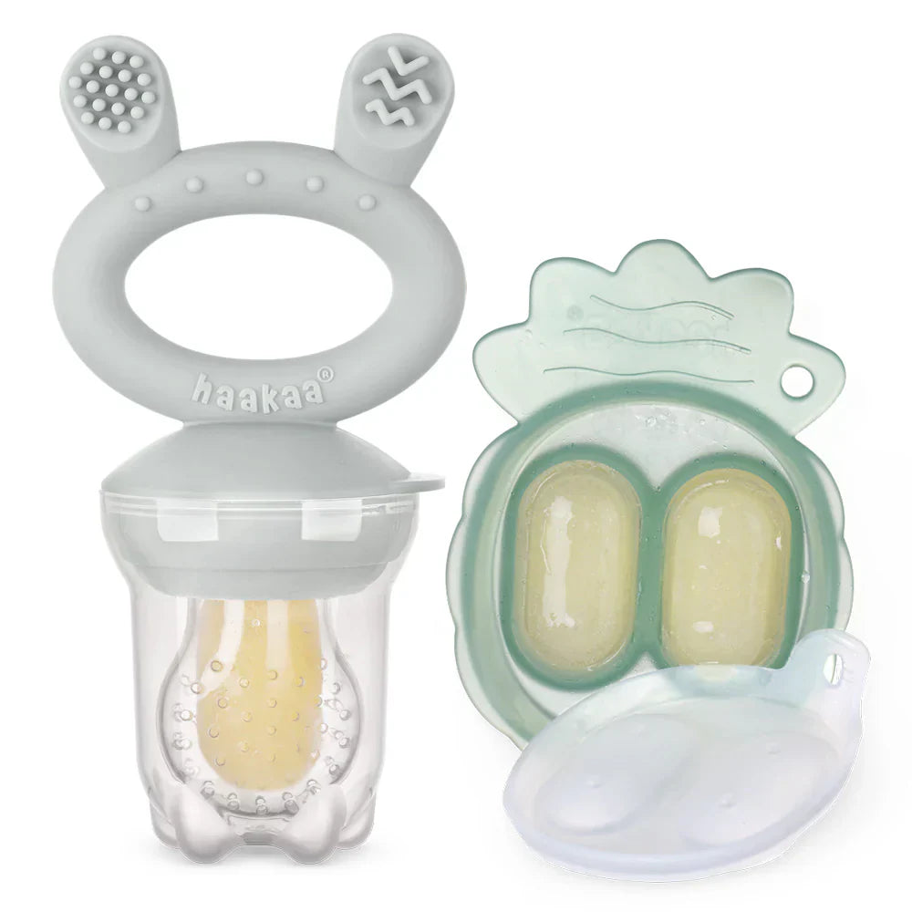 Haakaa Freeze-N-Feed Mini Combo with Silicone Food Feeder & Silicone Mini Nibble Feeder + Pea Green Tray Lavender Age- 3 Months & Above