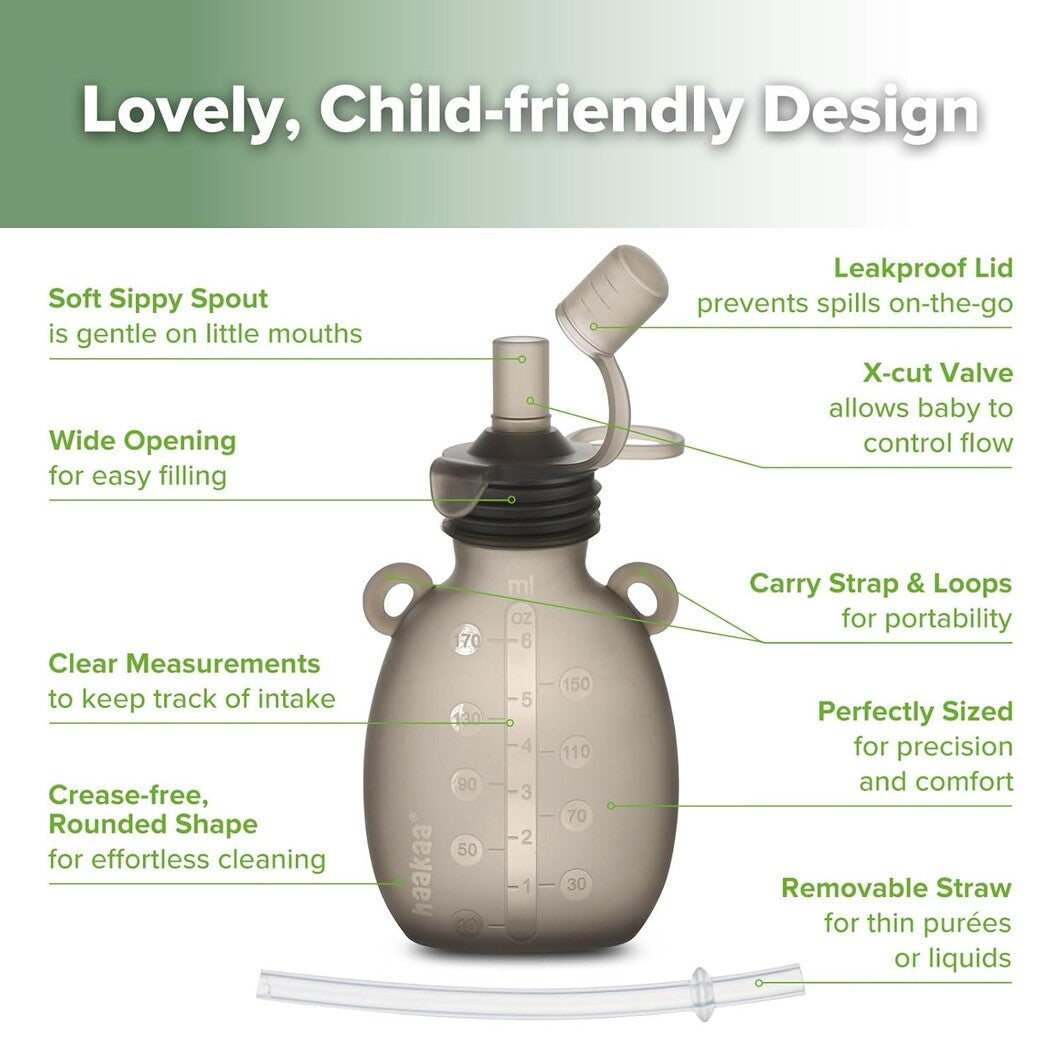 Haakaa Happii Bear Silicone Goody Pouch - 170ml Pack of 1 Grey  Age- Newborn & Above