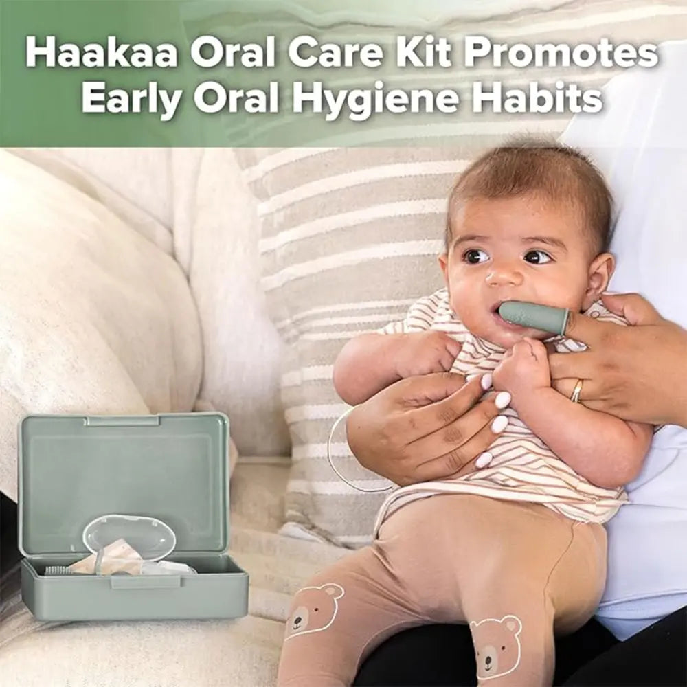 Haakaa Infant Oral Care Kit – Gentle Gum & Teeth Cleaning for Babies Pea Green  Age- Newborn to 12 Months