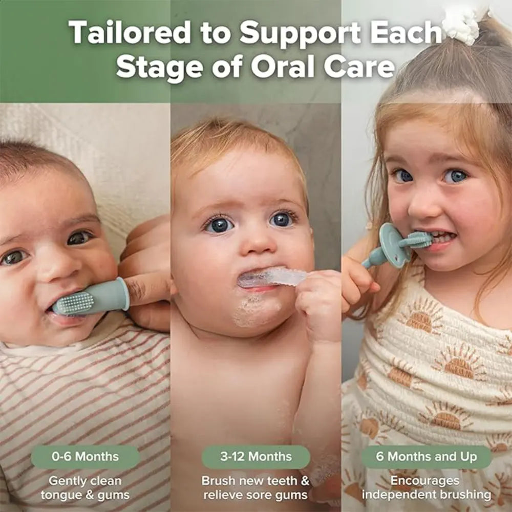 Haakaa Infant Oral Care Kit – Gentle Gum & Teeth Cleaning for Babies Pea Green  Age- Newborn to 12 Months