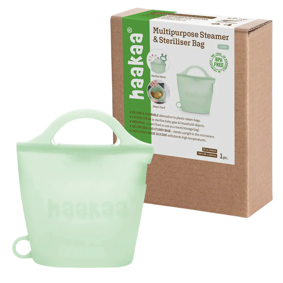 Haakaa Multipurpose Steamer & Steriliser Bag - Lime - 1pc - 2000ml  Age- Newborn & Above