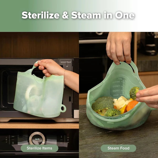 Haakaa Multipurpose Steamer & Steriliser Bag Lime- 1250ml  Age- Newborn & Above