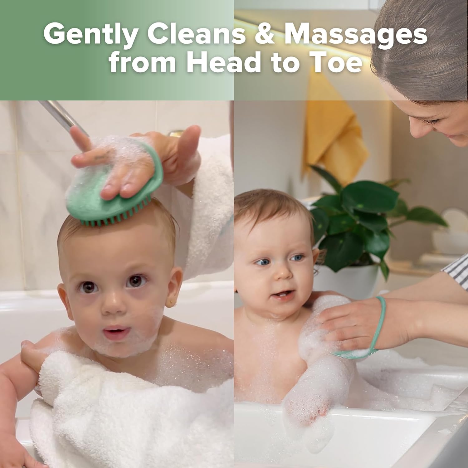 Haakaa Rainbow Silicone Shampoo Brush - Pea Green Age- Newborn & Above