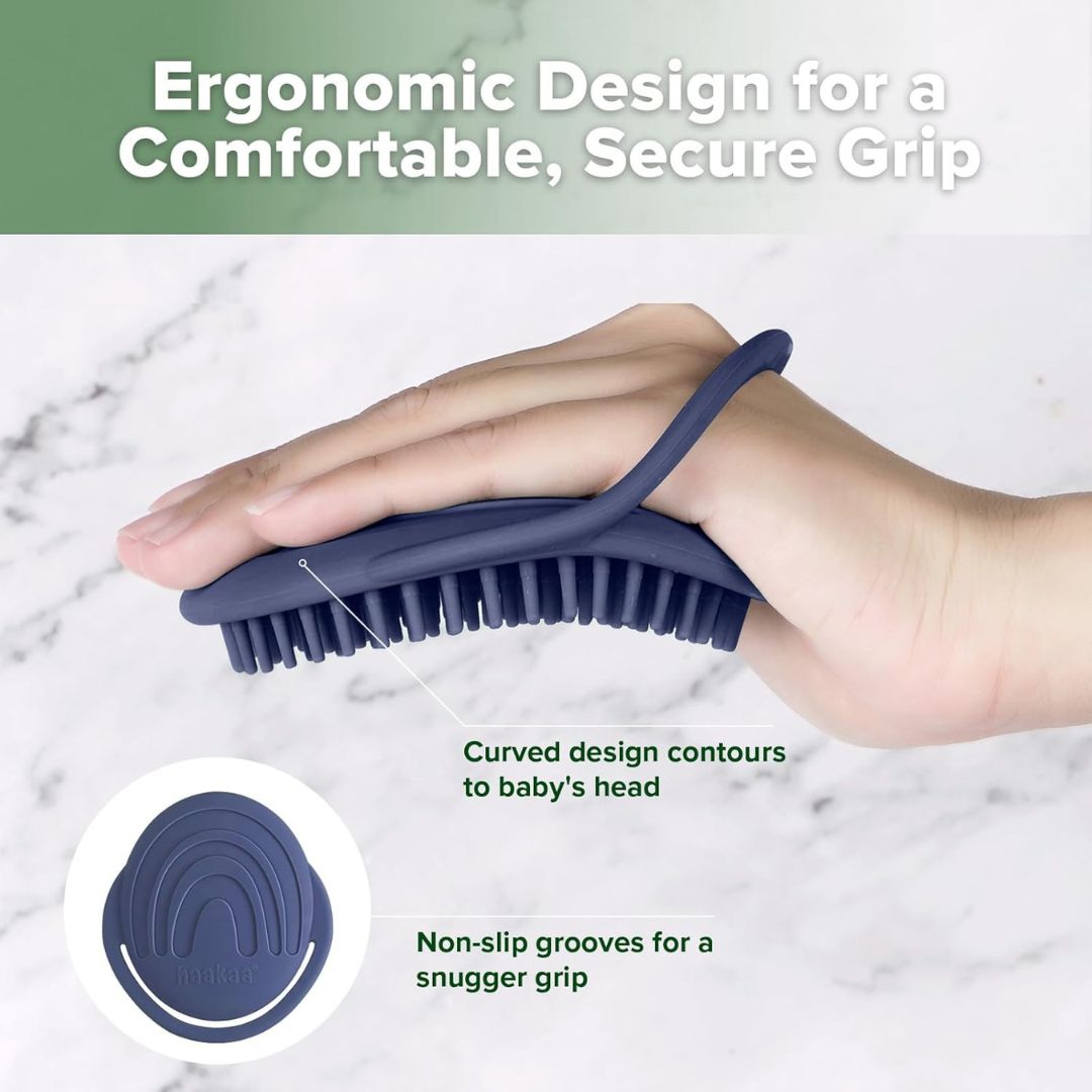 Haakaa Rainbow Silicone Shampoo Brush - Steel Blue Age- Newborn & Above
