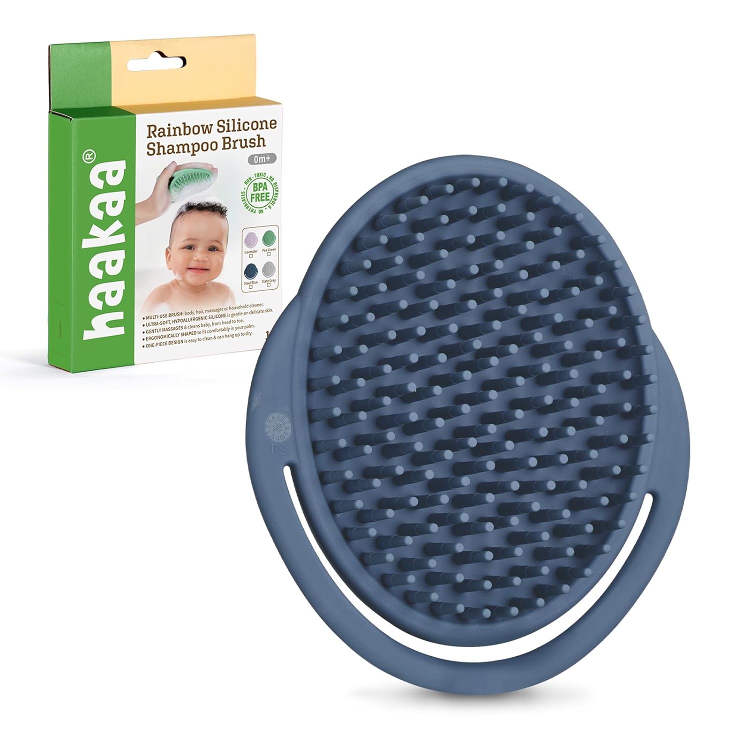 Haakaa Rainbow Silicone Shampoo Brush - Steel Blue Age- Newborn & Above