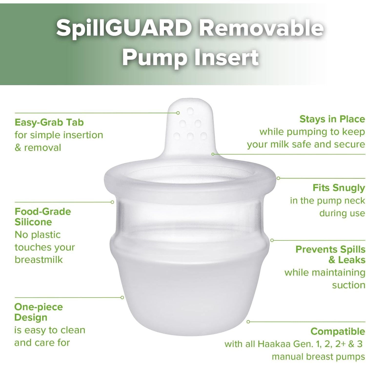 Haakaa Silicone SpillGUARD Insert/Breast Pump Stopper for Saving Precious Breastmilk from Spilling & Wasting, Compatible with All Generations of Haakaa Pumps