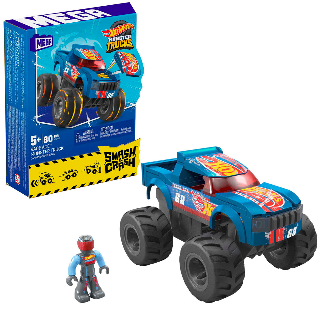 Hot Wheels Mega Construx Monster Truck Set (Blue Truck) Blue Age- 5 Years & Above
