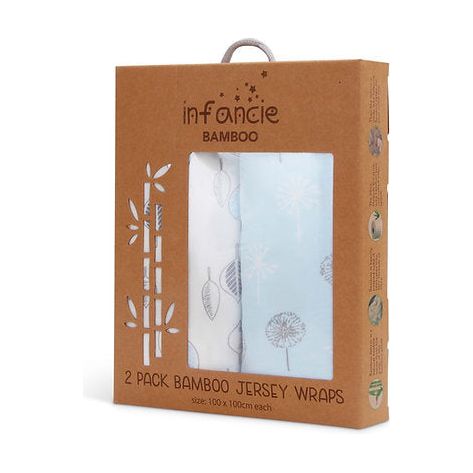 Infancie 2 Pack Bamboo Jersey Wraps/Swaddle (100 x 100 cm) Blue IT4377