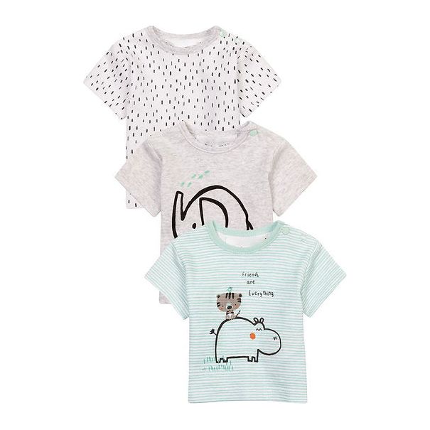 Infancie 3 in a Pack Jungle Themed Baby T-shirts Grey/Blue/White IT11045