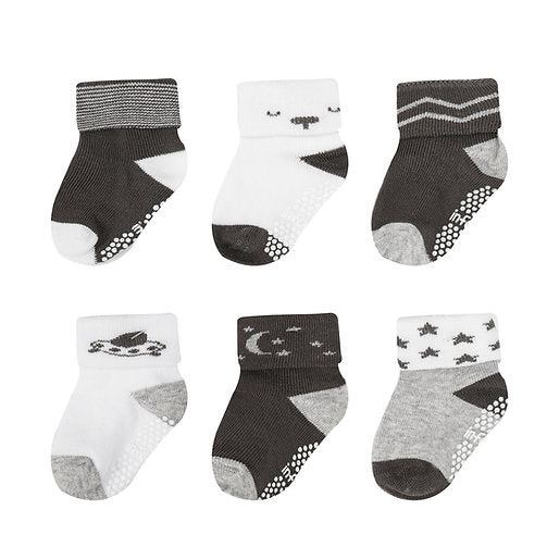 Infancie 6-Pack Non-Slip Grip Baby Cotton Anti-Slip Turn Head Socks (0-6 Months) IT4951