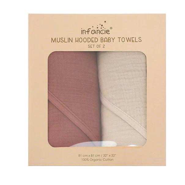 Infancie Baby Organic Muslin Hooded Towels Grey/Maron (81 x 81 cm) IT5378 Beige/Brown Age-Newborn & Above